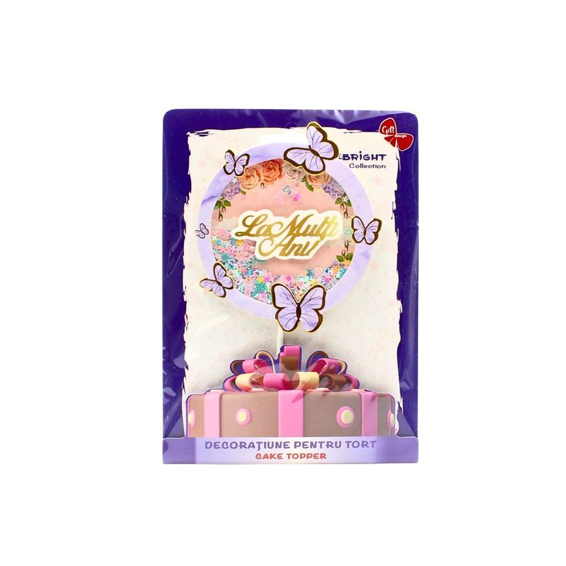 Casa si Gradina - Decoratiuni - Decoratiuni petrecere - Accesorii pentru petrecere - Cake Topper tort La Multi Ani cerc-fluturasi lila - Infinity.ro