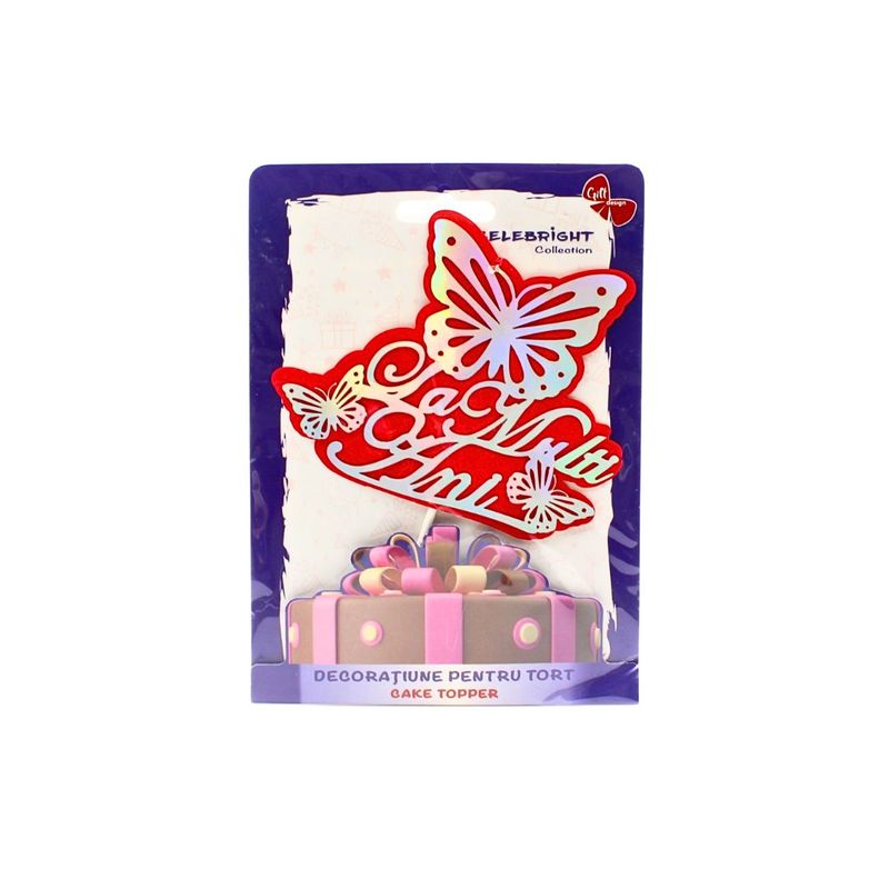 Casa si Gradina - Decoratiuni - Decoratiuni petrecere - Accesorii pentru petrecere - Cake Topper tort La Multi Ani rosu-argintiu - Infinity.ro