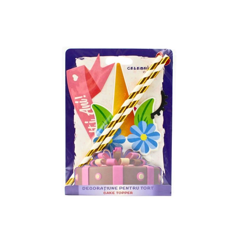 Casa si Gradina - Decoratiuni - Decoratiuni petrecere - Accesorii pentru petrecere - Cake Topper tort La Multi Ani unicorn floricica - Infinity.ro