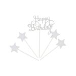 Casa si Gradina - Decoratiuni - Decoratiuni petrecere - Accesorii pentru petrecere - Cake Topper tort Happy Birthday culoarea argintiu glitter - Infinity.ro