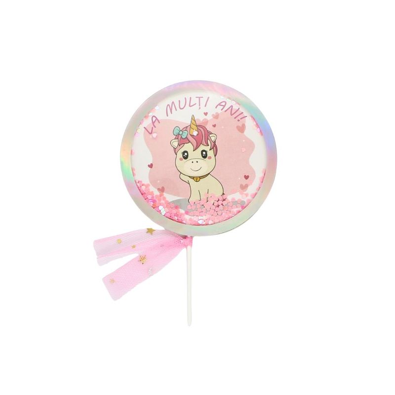 Casa si Gradina - Decoratiuni - Decoratiuni petrecere - Accesorii pentru petrecere - Cake Topper tort La Multi Ani cerc-unicorn roz - Infinity.ro