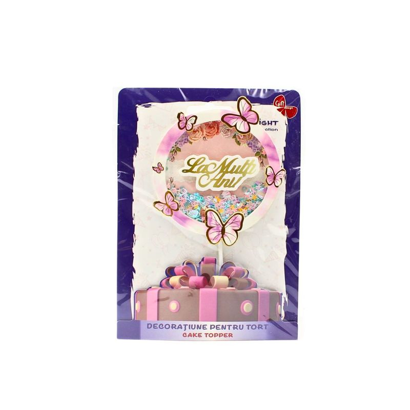 Casa si Gradina - Decoratiuni - Decoratiuni petrecere - Accesorii pentru petrecere - Cake Topper tort La Multi Ani cerc-fluturasi mov - Infinity.ro