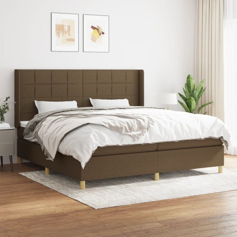 Casa si Gradina - Mobilier - Paturi si accesorii - Paturi - Pat box spring cu saltea, maro inchis, 200x200 cm, textil - Infinity.ro