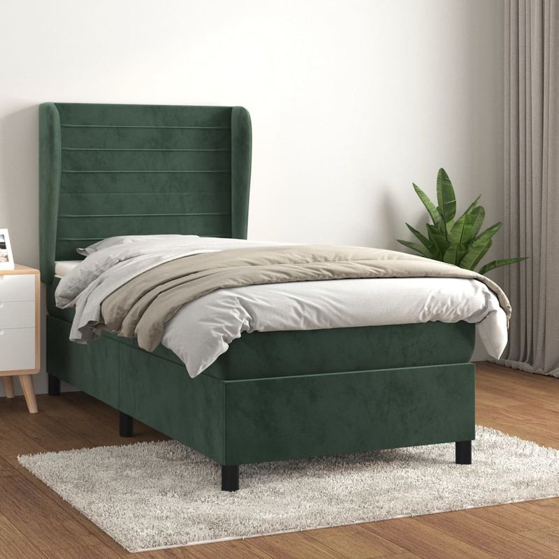 Casa si Gradina - Mobilier - Paturi si accesorii - Paturi - Pat box spring cu saltea, verde inchis, 90x190 cm, catifea - Infinity.ro