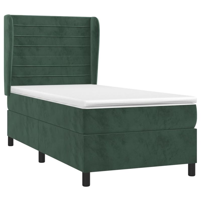 Casa si Gradina - Mobilier - Paturi si accesorii - Paturi - Pat box spring cu saltea, verde inchis, 90x190 cm, catifea - Infinity.ro