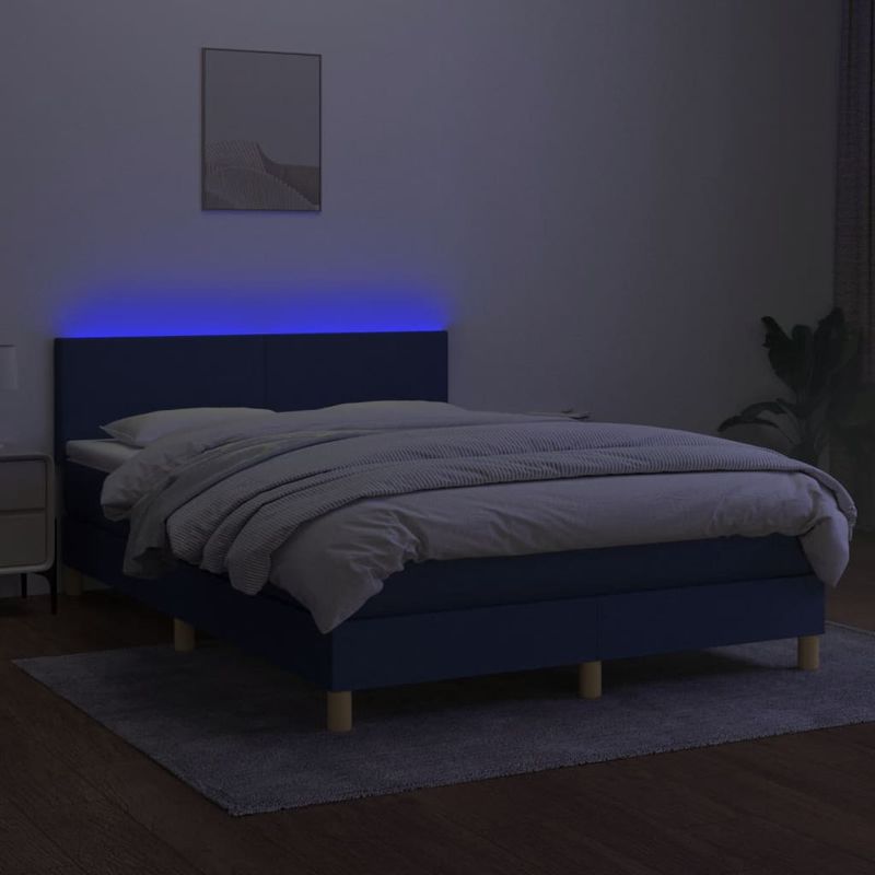 Casa si Gradina - Mobilier - Paturi si accesorii - Paturi - Pat cu arcuri, saltea si LED, albastru, 140x200 cm, textil - Infinity.ro