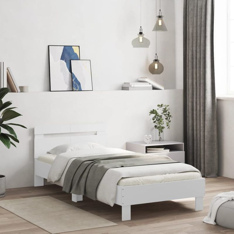 Casa si Gradina - Mobilier - Paturi si accesorii - Paturi - Cadru de pat cu tablie, alb, 100x200 cm, lemn prelucrat - Infinity.ro