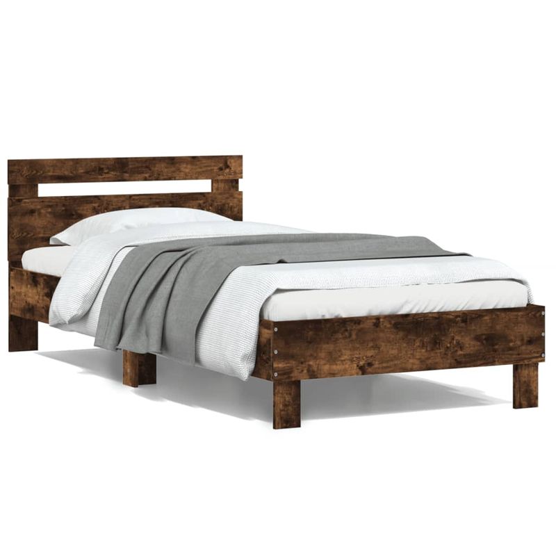 Casa si Gradina - Mobilier - Paturi si accesorii - Paturi - Cadru de pat cu tablie stejar fumuriu 100x200 cm lemn prelucrat - Infinity.ro