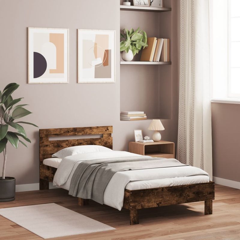 Casa si Gradina - Mobilier - Paturi si accesorii - Paturi - Cadru de pat cu tablie stejar fumuriu 100x200 cm lemn prelucrat - Infinity.ro