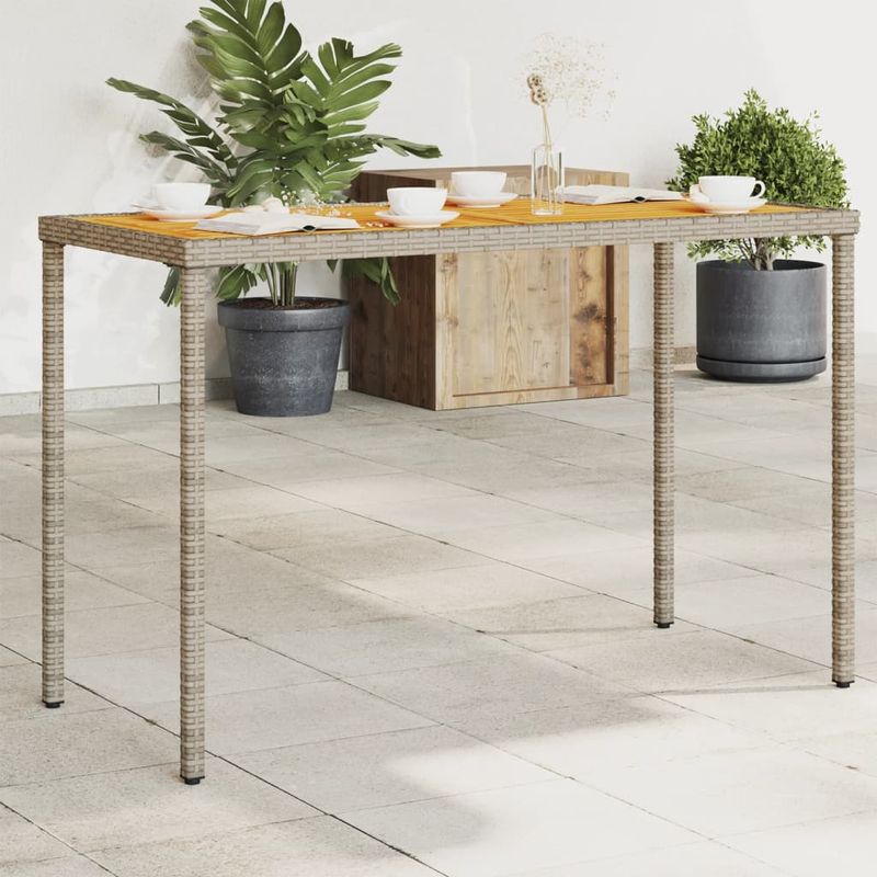 Casa si Gradina - Gradina si terasa - Mobilier exterior - Mese gradina - Masa de gradina, blat lemn acacia, gri, 115x54x74 cm, poliratan - Infinity.ro