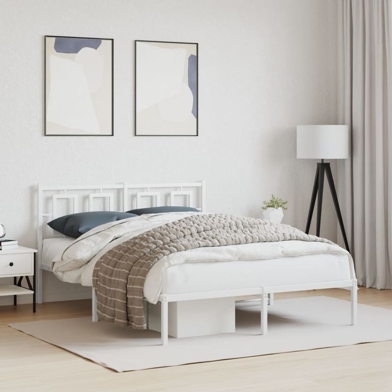 Casa si Gradina - Mobilier - Paturi si accesorii - Paturi - Cadru de pat metalic cu tablie, alb, 140x190 cm - Infinity.ro