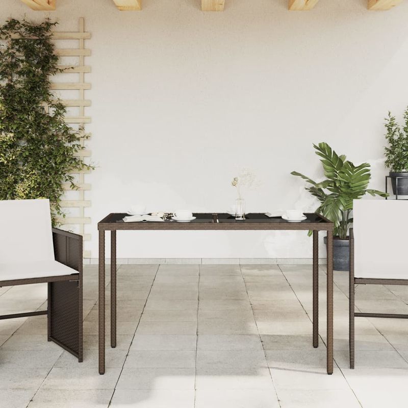 Casa si Gradina - Gradina si terasa - Mobilier exterior - Mese gradina - Masa de gradina, blat din sticla, maro, 115x54x74cm, poliratan - Infinity.ro