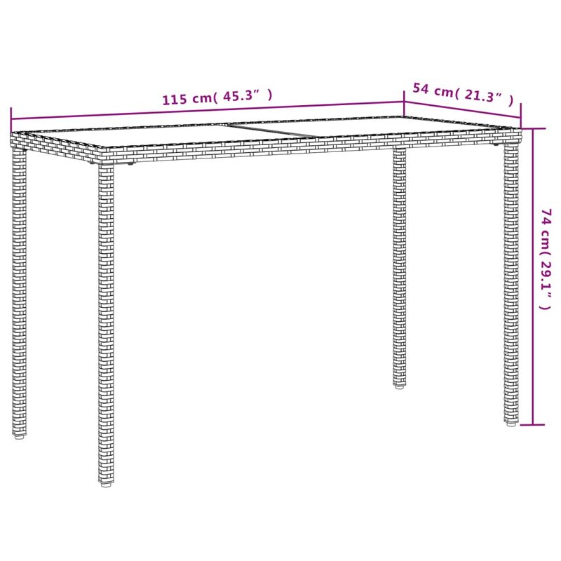 Casa si Gradina - Gradina si terasa - Mobilier exterior - Mese gradina - Masa de gradina, blat din sticla, maro, 115x54x74cm, poliratan - Infinity.ro