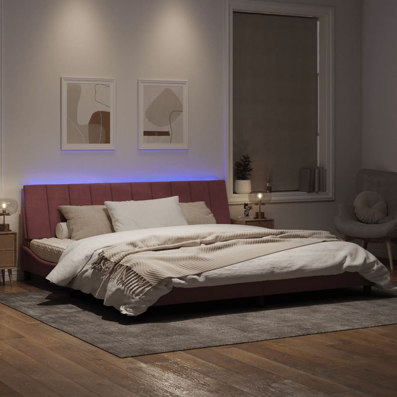 Casa si Gradina - Mobilier - Paturi si accesorii - Paturi - Cadru de pat cu lumini LED, roz, 200x200 cm, catifea - Infinity.ro