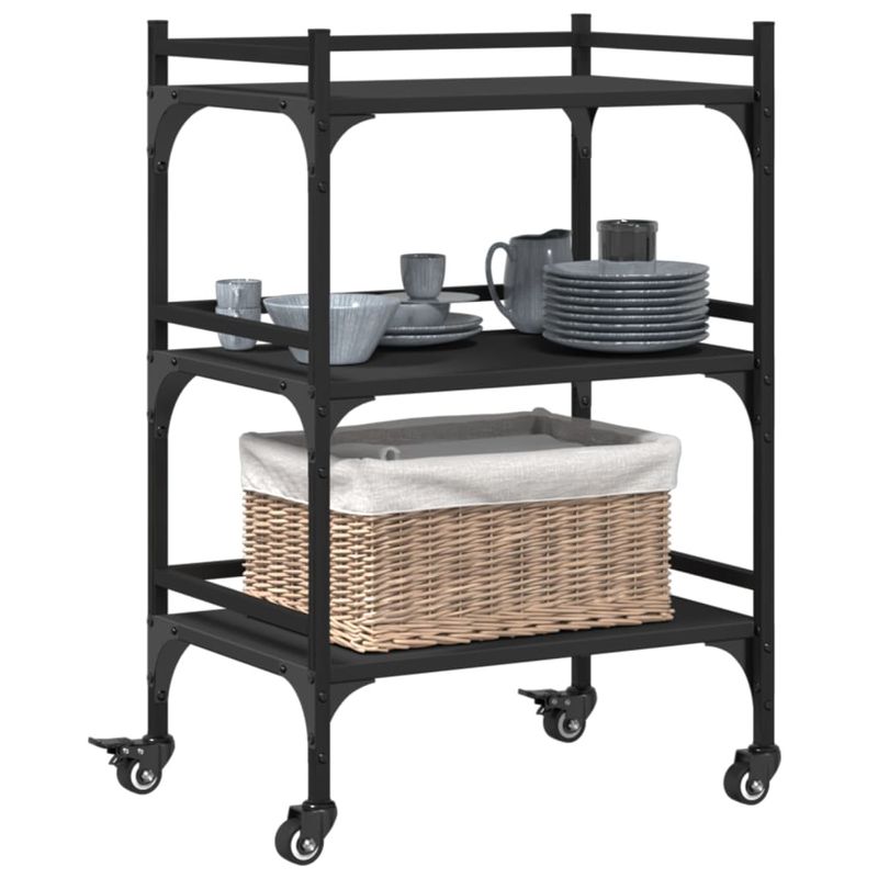 Casa si Gradina - Bucatarie si vesela - Ustensile bucatarie - Cosuri servire - Carucior de bucatarie, negru, 50x35x75,5 cm, lemn prelucrat - Infinity.ro