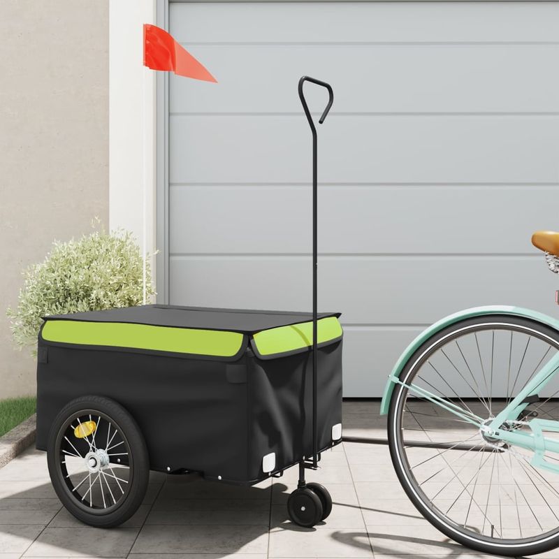 Sport si Outdoor - Ciclism - Accesorii pentru biciclete - Remorci biciclete - Remorca pentru biciclete, negru și verde, 45 kg, fier, mărime 62.5x124x52 cm - Infinity.ro