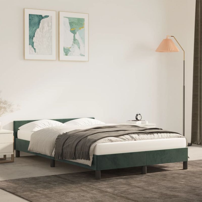 Casa si Gradina - Mobilier - Paturi si accesorii - Paturi - Cadru de pat cu tablie, verde inchis, 120x190 cm, catifea - Infinity.ro
