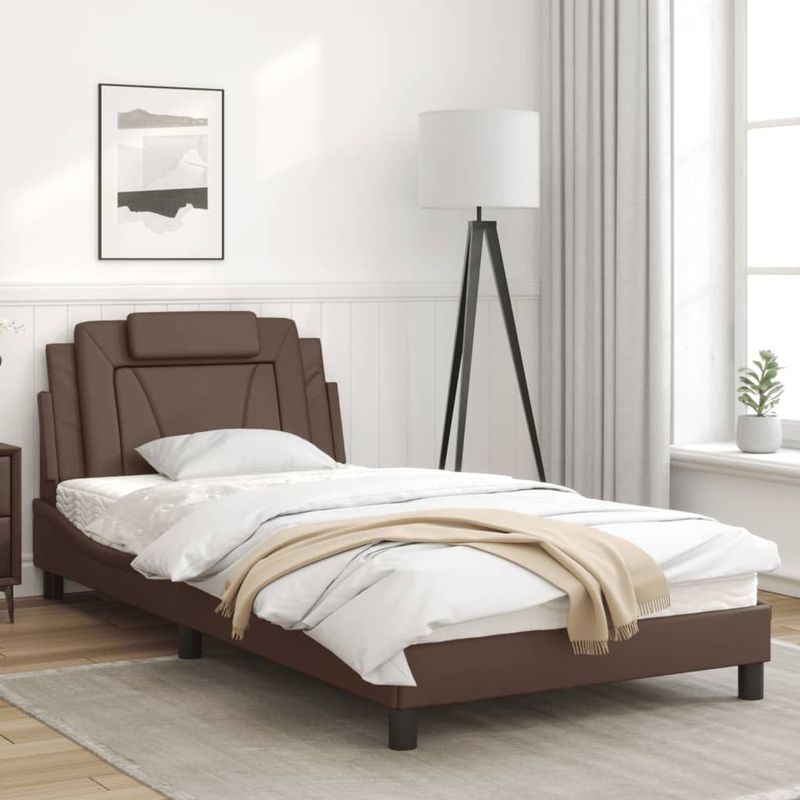 Casa si Gradina - Mobilier - Paturi si accesorii - Paturi - Cadru de pat cu tablie, maro, 100x200 cm, piele ecologica - Infinity.ro