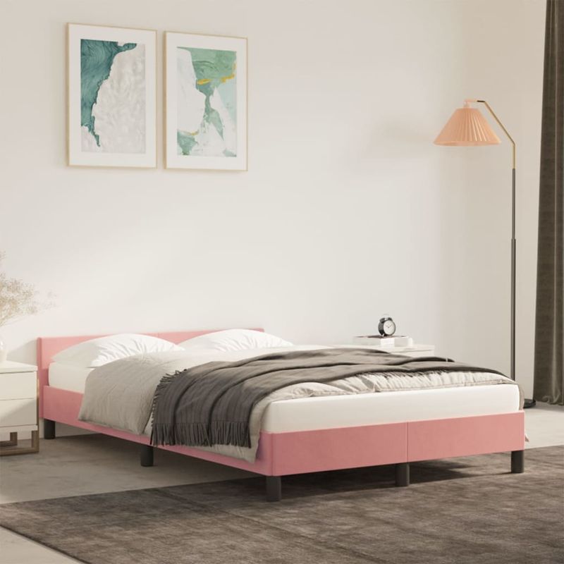 Casa si Gradina - Mobilier - Paturi si accesorii - Paturi - Cadru de pat cu tablie, roz, 120x190 cm, catifea - Infinity.ro