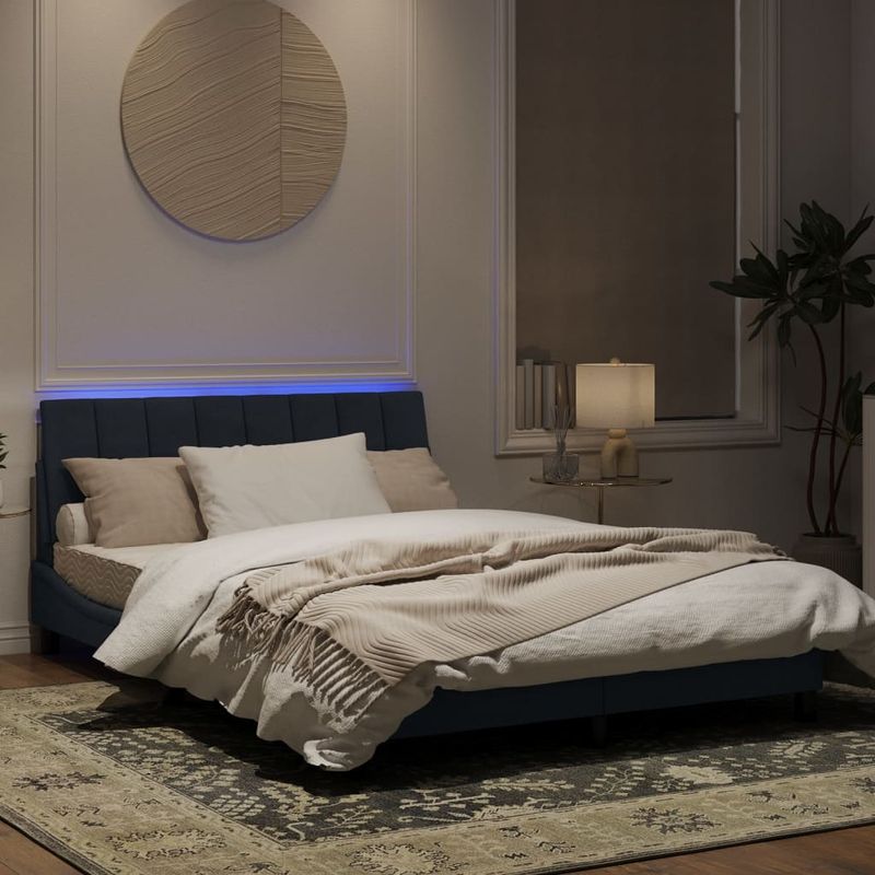 Casa si Gradina - Mobilier - Paturi si accesorii - Paturi - Cadru de pat cu lumini LED, gri inchis, 140x200 cm, catifea - Infinity.ro