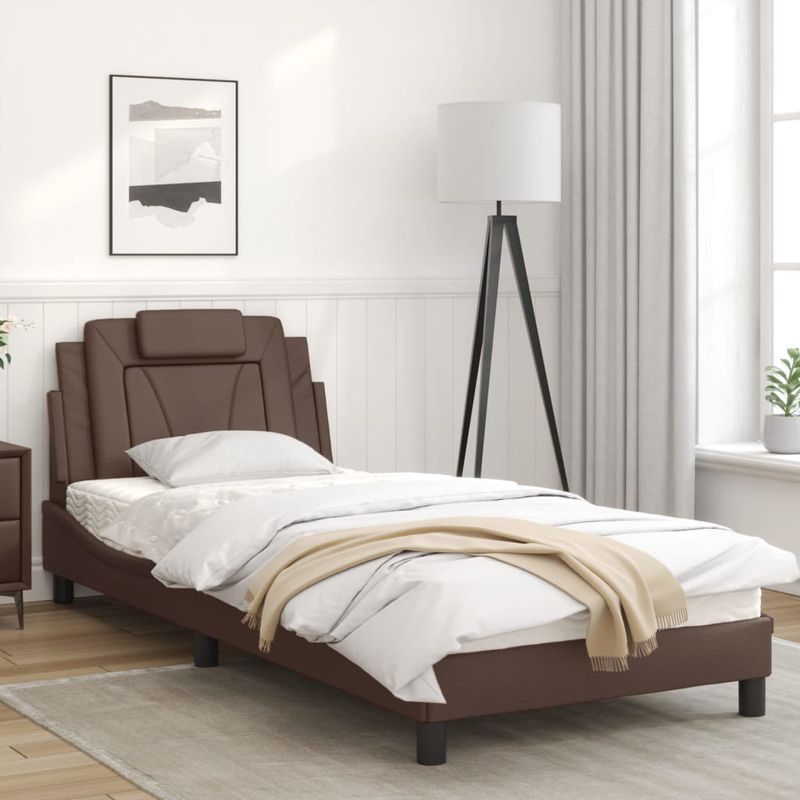 Casa si Gradina - Mobilier - Paturi si accesorii - Paturi - Cadru de pat cu tablie, maro, 90x190 cm, piele ecologica - Infinity.ro