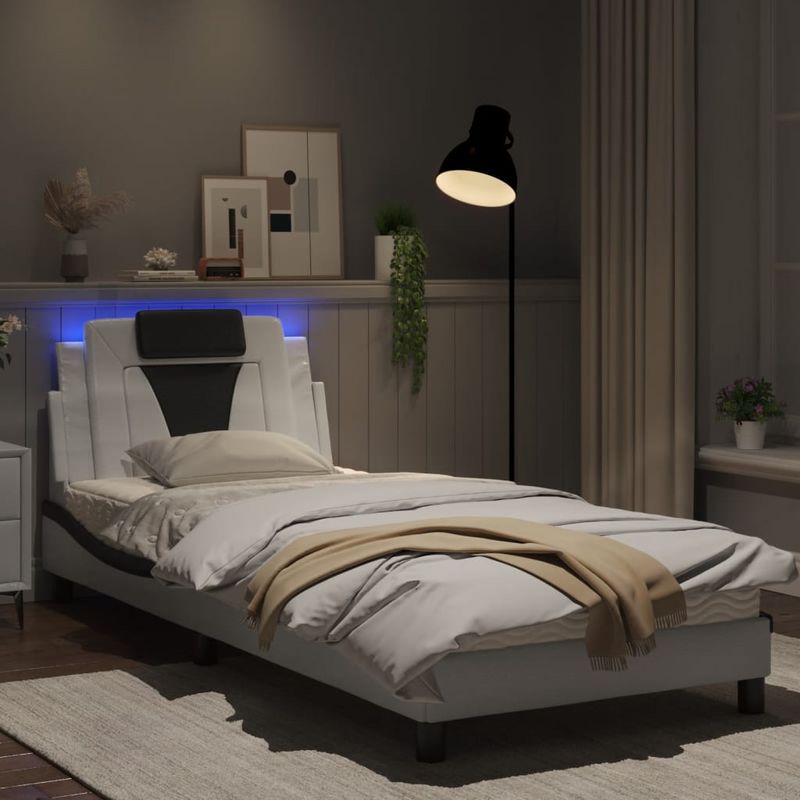 Casa si Gradina - Mobilier - Paturi si accesorii - Paturi - Cadru de pat cu lumini LED alb/negru 90x200 cm piele ecologica - Infinity.ro