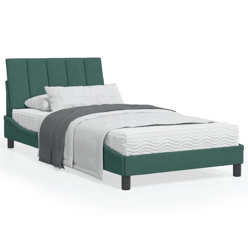 Casa si Gradina - Mobilier - Paturi si accesorii - Paturi - Cadru de pat cu tablie, verde inchis, 100x200 cm, catifea - Infinity.ro