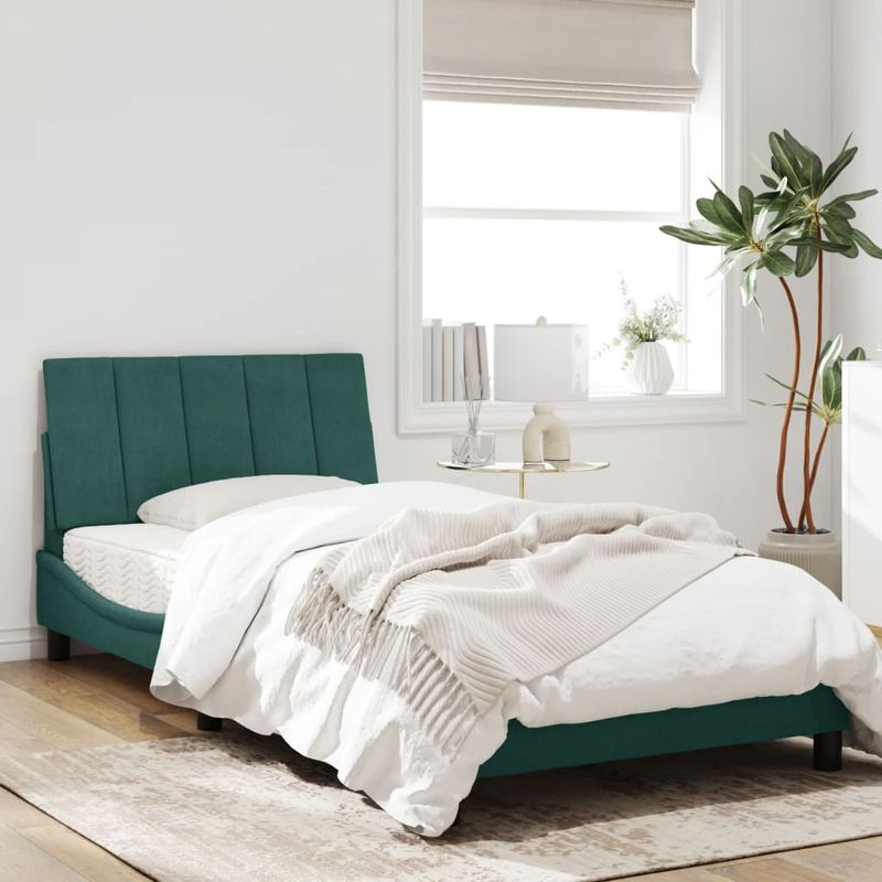 Casa si Gradina - Mobilier - Paturi si accesorii - Paturi - Cadru de pat cu tablie, verde inchis, 100x200 cm, catifea - Infinity.ro
