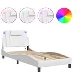 Casa si Gradina - Mobilier - Paturi si accesorii - Paturi - Cadru de pat cu lumini LED, alb, 80x200 cm, piele ecologica - Infinity.ro