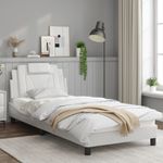 Casa si Gradina - Mobilier - Paturi si accesorii - Paturi - Cadru de pat cu lumini LED, alb, 80x200 cm, piele ecologica - Infinity.ro