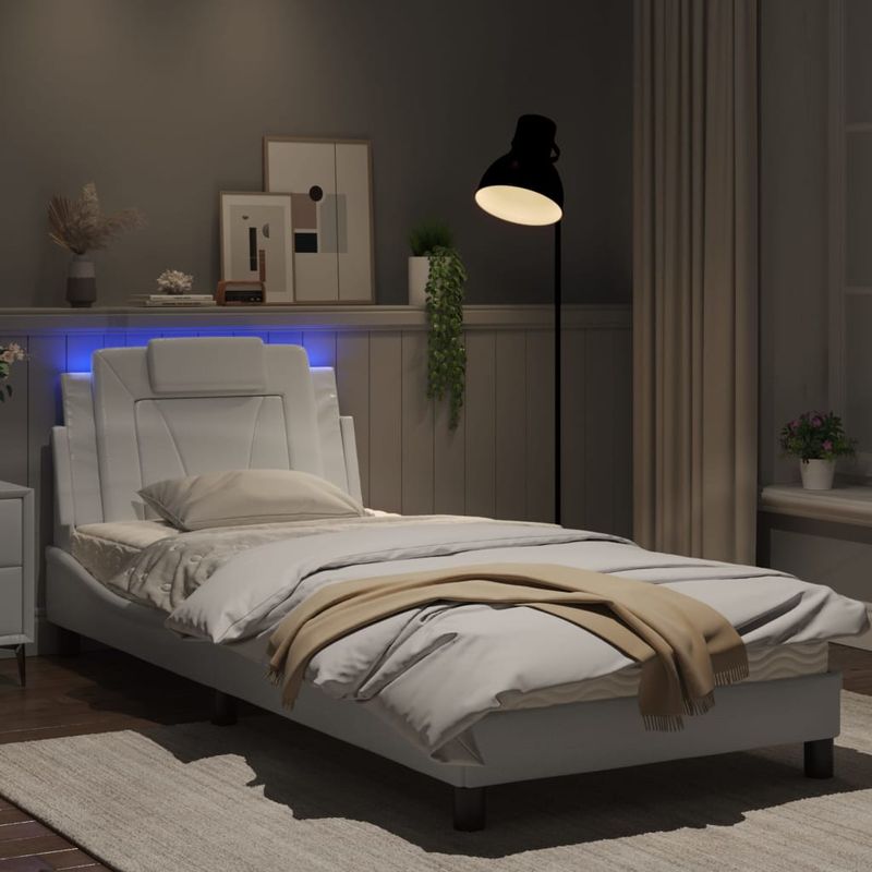 Casa si Gradina - Mobilier - Paturi si accesorii - Paturi - Cadru de pat cu lumini LED, alb, 80x200 cm, piele ecologica - Infinity.ro