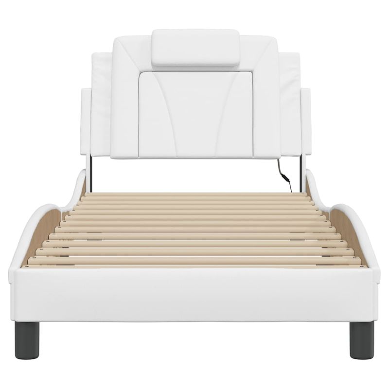 Casa si Gradina - Mobilier - Paturi si accesorii - Paturi - Cadru de pat cu lumini LED, alb, 80x200 cm, piele ecologica - Infinity.ro