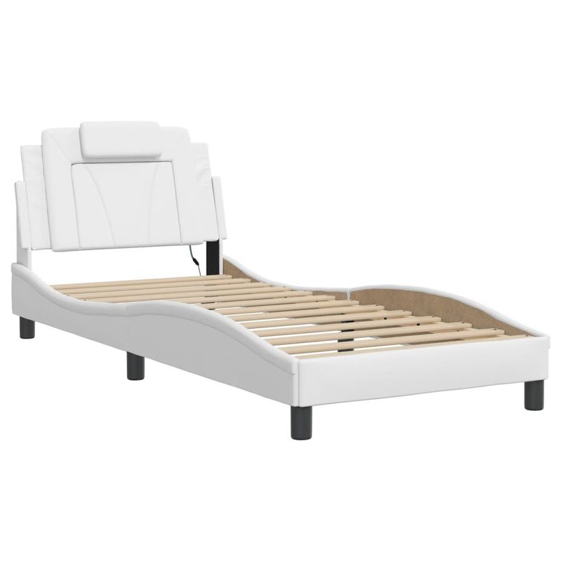 Casa si Gradina - Mobilier - Paturi si accesorii - Paturi - Cadru de pat cu lumini LED, alb, 80x200 cm, piele ecologica - Infinity.ro