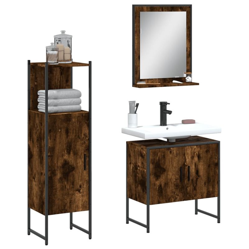 Casa si Gradina - Mobilier - Seturi de mobilier - Seturi baie - Set dulapuri de baie, 3 piese, stejar afumat, lemn prelucrat - Infinity.ro