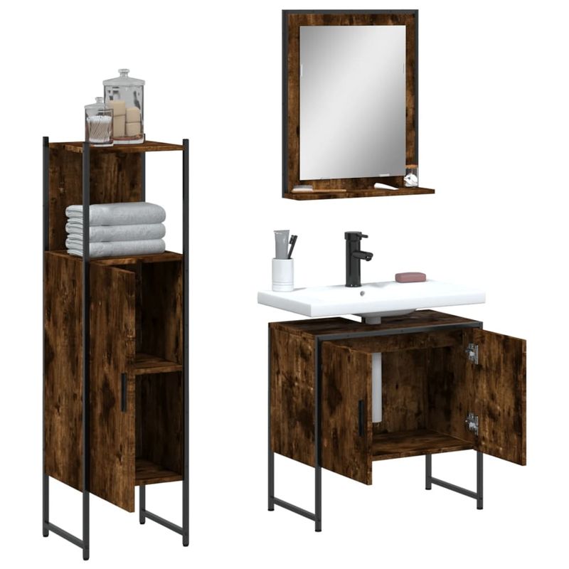 Casa si Gradina - Mobilier - Seturi de mobilier - Seturi baie - Set dulapuri de baie, 3 piese, stejar afumat, lemn prelucrat - Infinity.ro