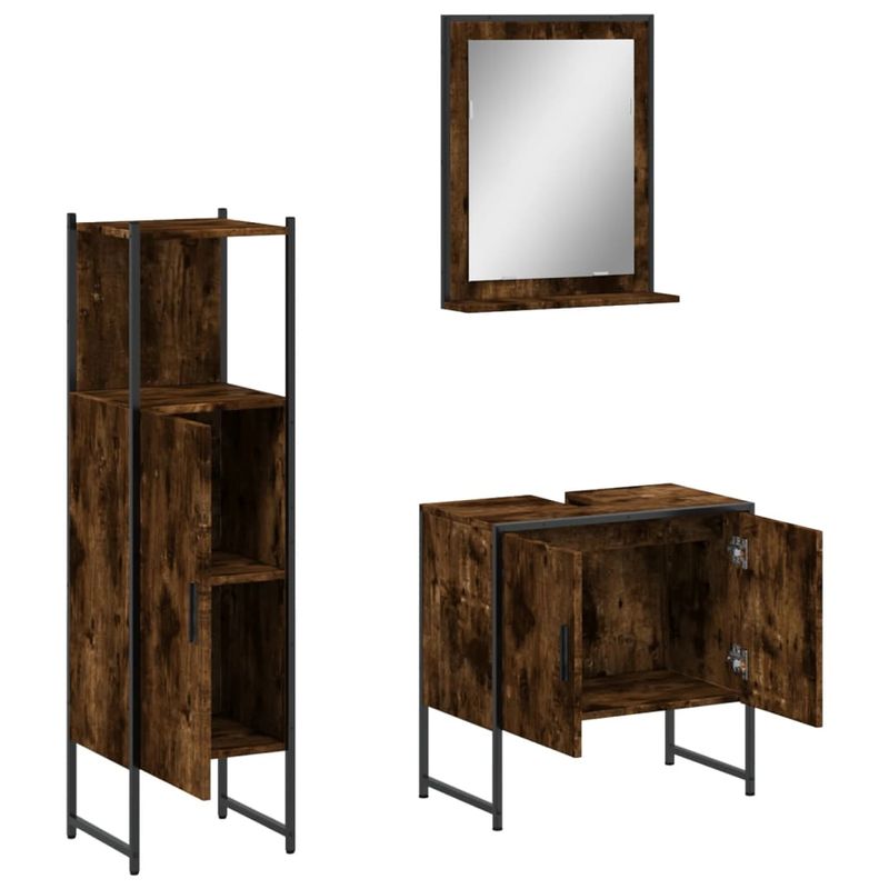 Casa si Gradina - Mobilier - Seturi de mobilier - Seturi baie - Set dulapuri de baie, 3 piese, stejar afumat, lemn prelucrat - Infinity.ro