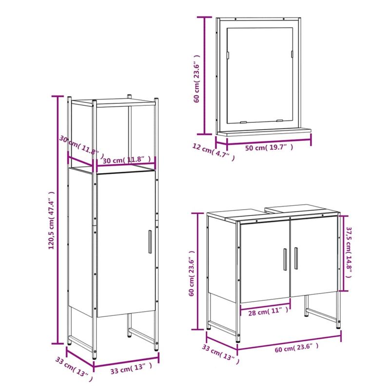 Casa si Gradina - Mobilier - Seturi de mobilier - Seturi baie - Set dulapuri de baie, 3 piese, stejar afumat, lemn prelucrat - Infinity.ro