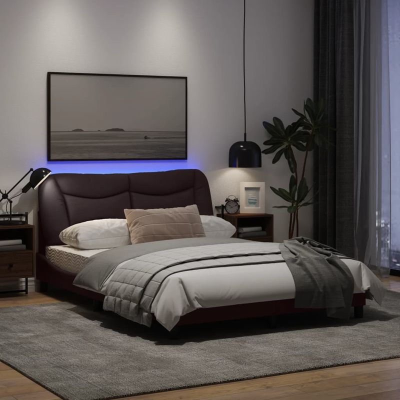 Casa si Gradina - Mobilier - Paturi si accesorii - Paturi - Cadru de pat cu lumini LED, maro inchis, 120x200 cm, textil - Infinity.ro
