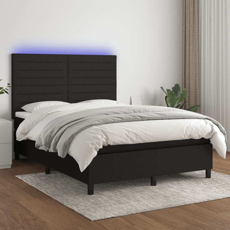 Casa si Gradina - Mobilier - Paturi si accesorii - Paturi - Pat cu arcuri, saltea si LED, negru, 140x190 cm, textil - Infinity.ro