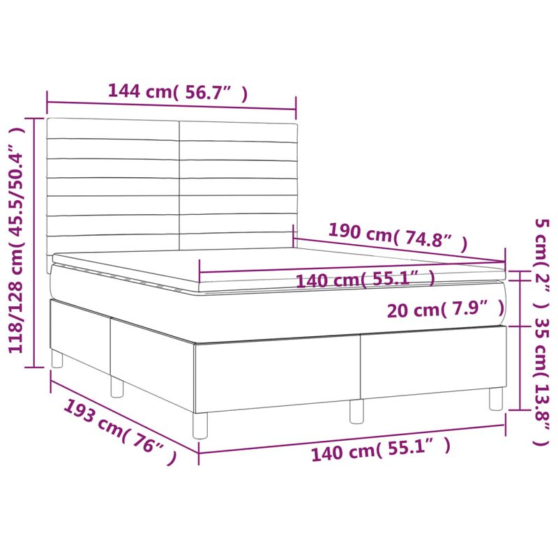 Casa si Gradina - Mobilier - Paturi si accesorii - Paturi - Pat cu arcuri, saltea si LED, negru, 140x190 cm, textil - Infinity.ro