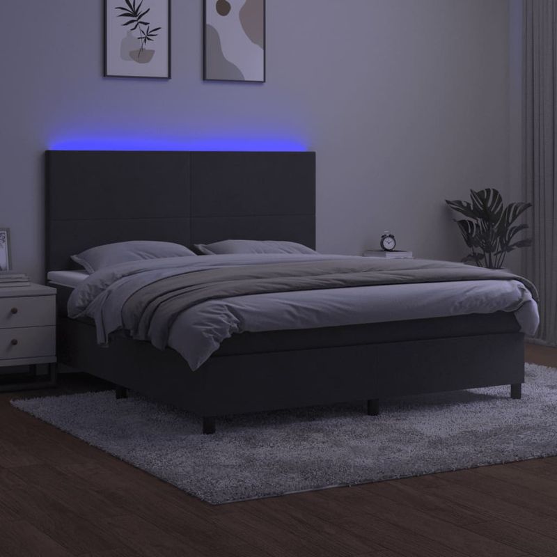 Casa si Gradina - Mobilier - Paturi si accesorii - Paturi - Pat cu arcuri, saltea si LED, gri inchis, 180x200 cm, catifea - Infinity.ro