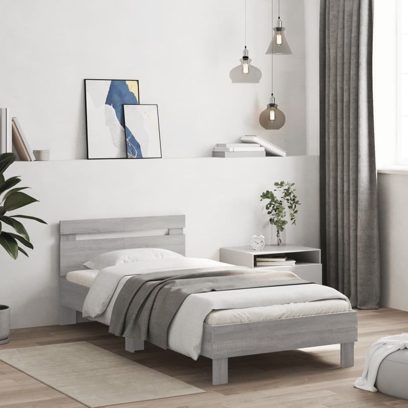 Casa si Gradina - Mobilier - Paturi si accesorii - Paturi - Cadru de pat cu tablie gri sonoma 100x200 cm lemn prelucrat - Infinity.ro