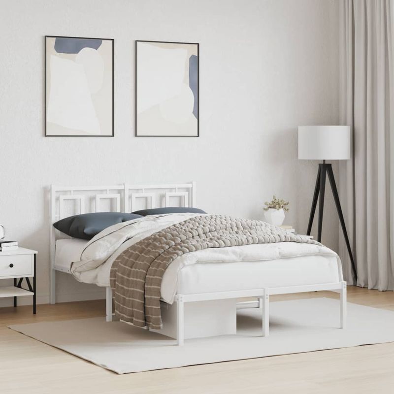 Casa si Gradina - Mobilier - Paturi si accesorii - Paturi - Cadru de pat metalic cu tablie, alb, 120x190 cm - Infinity.ro