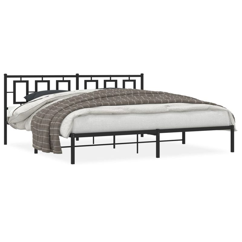 Casa si Gradina - Mobilier - Paturi si accesorii - Paturi - Cadru de pat metalic cu tablie, negru, 193x203 cm - Infinity.ro