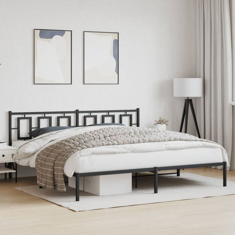 Casa si Gradina - Mobilier - Paturi si accesorii - Paturi - Cadru de pat metalic cu tablie, negru, 193x203 cm - Infinity.ro