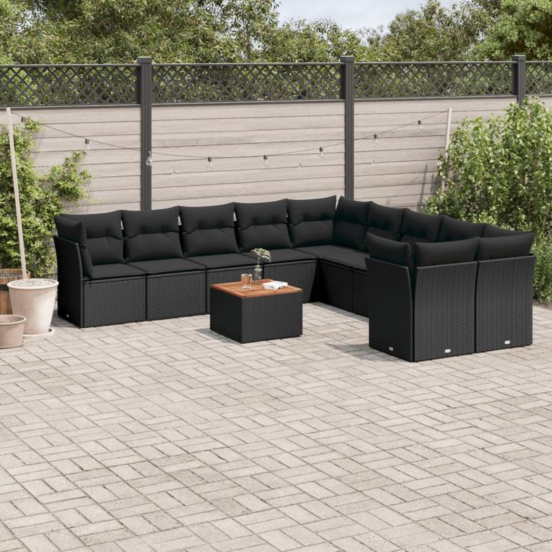 Casa si Gradina - Gradina si terasa - Mobilier exterior - Seturi mobila gradina - Set canapele de gradina cu perne, 11 piese, negru, poliratan - Infinity.ro