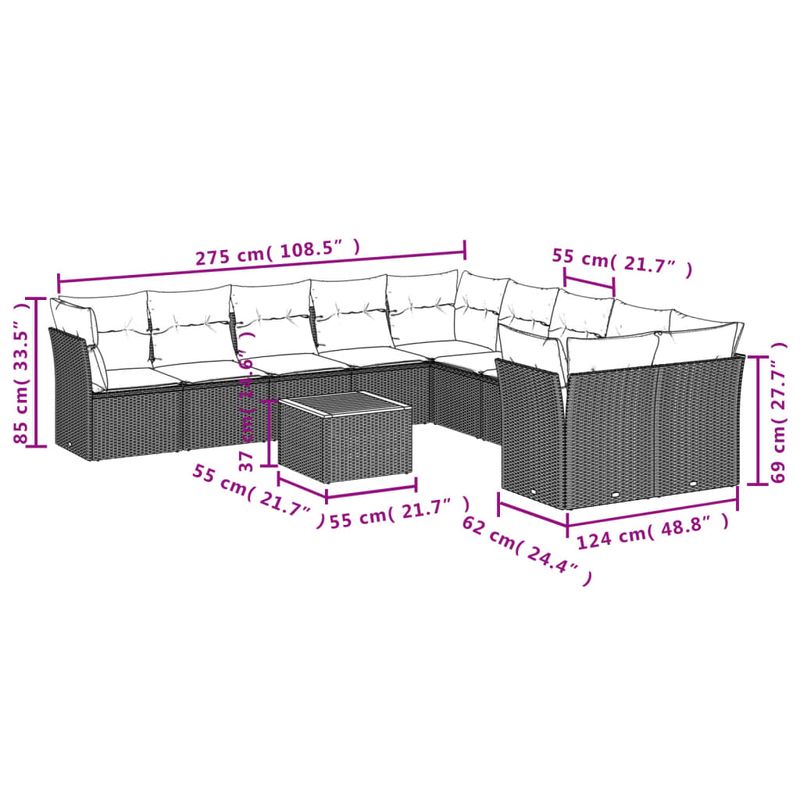 Casa si Gradina - Gradina si terasa - Mobilier exterior - Seturi mobila gradina - Set canapele de gradina cu perne, 11 piese, negru, poliratan - Infinity.ro