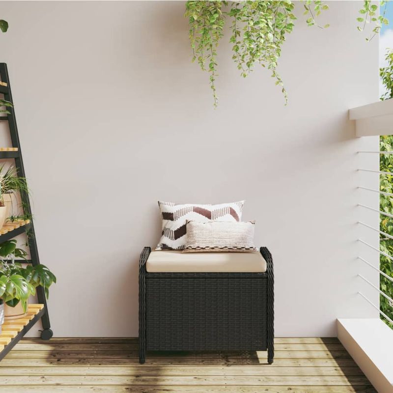 Casa si Gradina - Gradina si terasa - Mobilier exterior - Scaune si sezlonguri gradina - Taburet de gradina cu perna, negru, 58x46x46 cm, poliratan - Infinity.ro