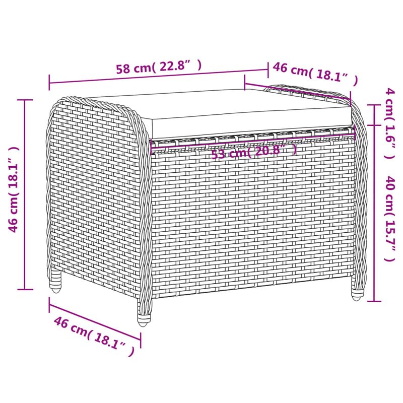 Casa si Gradina - Gradina si terasa - Mobilier exterior - Scaune si sezlonguri gradina - Taburet de gradina cu perna, negru, 58x46x46 cm, poliratan - Infinity.ro