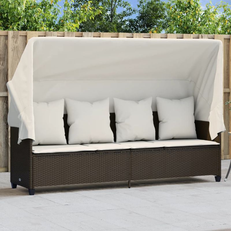 Casa si Gradina - Gradina si terasa - Mobilier exterior - Scaune si sezlonguri gradina - Sezlong cu baldachin si perne, maro, poliratan - Infinity.ro